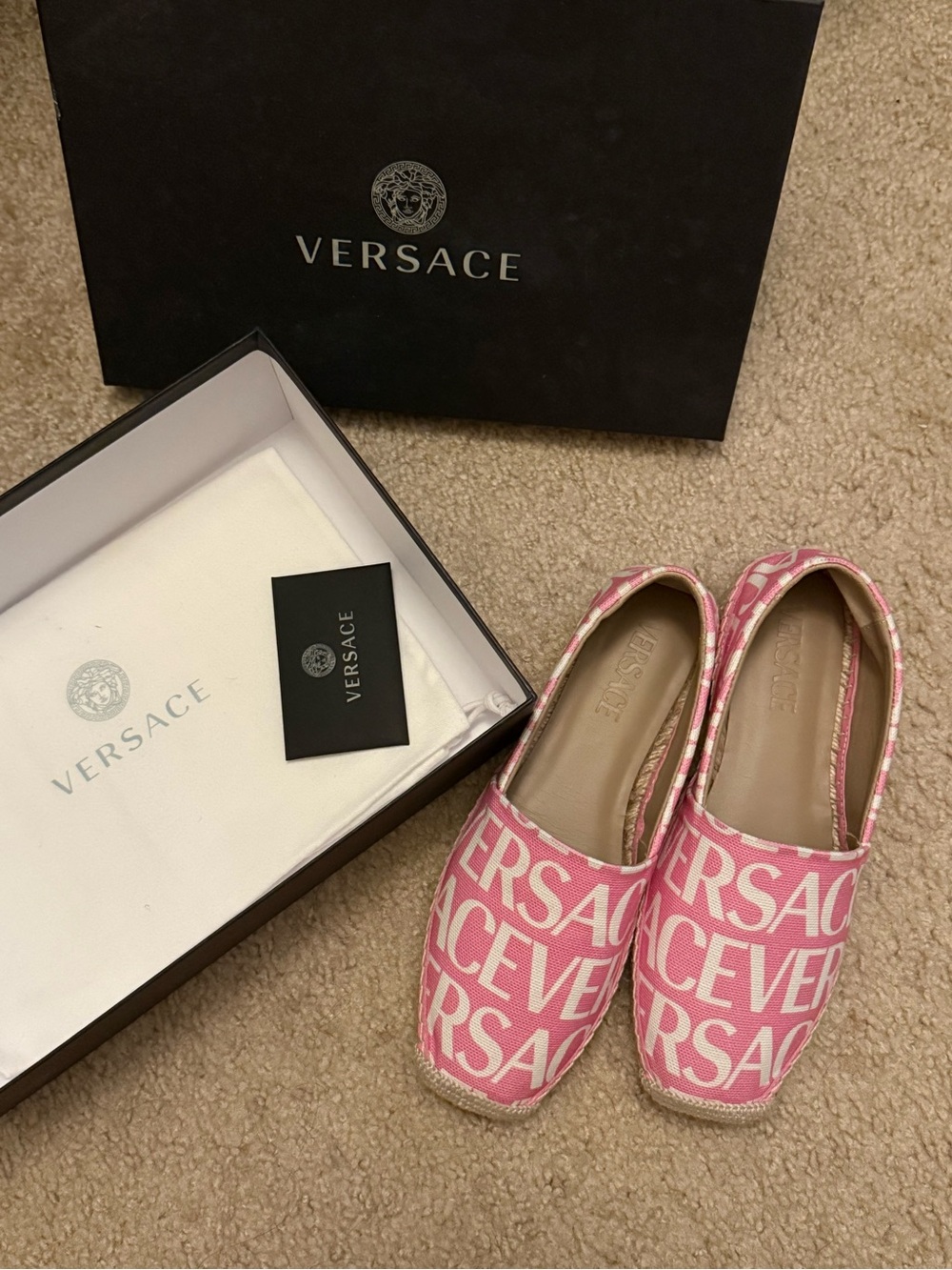 NEW Versace Pink Logo Espadrilles Size 7.5